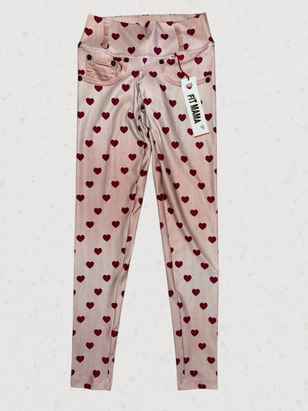 Pink Heart-Print High-Waist Leggings